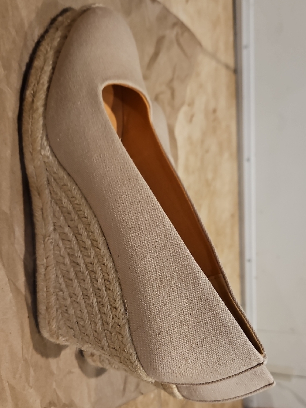 J. Crew Factory Neutral Beige Canvas Espadrille Wedge Size 7